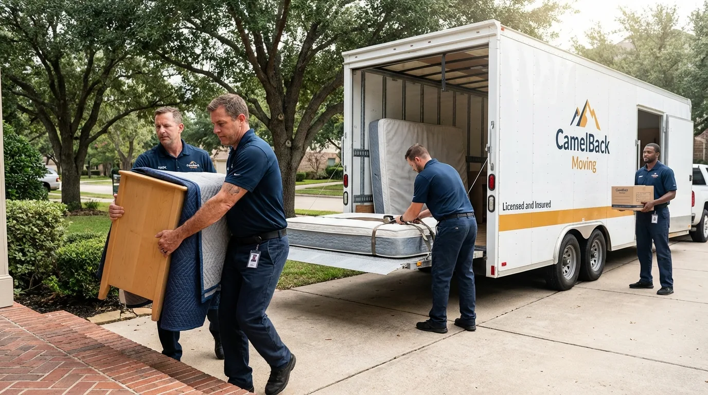 Crew loading residential truck for cross-state move from Elk River, MN