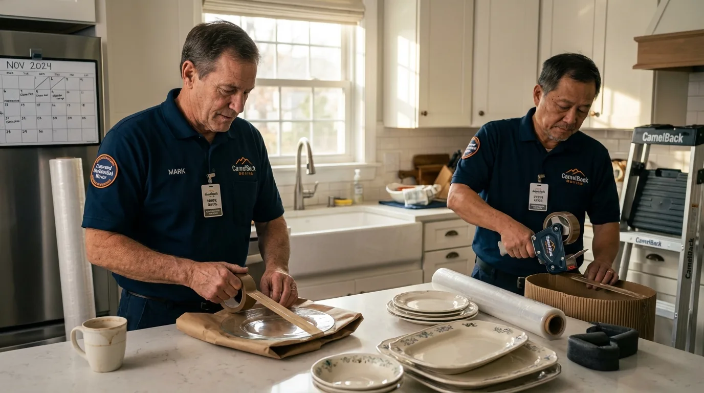 Professional crew packing kitchen dishware in Elk River, MN